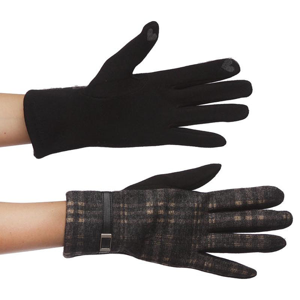 Plaid Gloves with Buckle