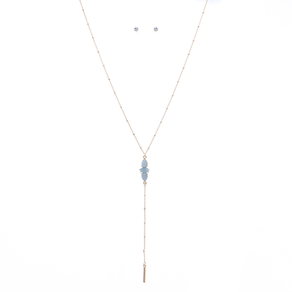 Tri Jewel Bar Drop Necklace