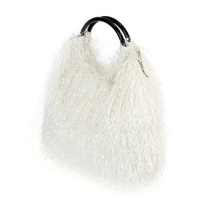 Ring Handle Ostritch Fringe Tote