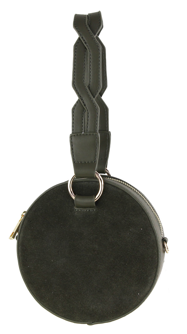 Faux Suede Circle Bag with Braided Wristlet