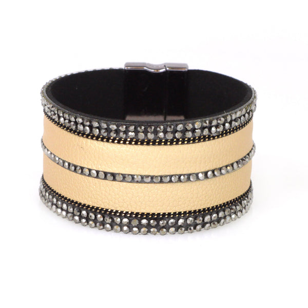 Leather & Crystal Cuff Bracelet