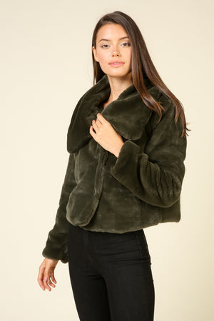 Wide Collar Faux Fur Jacket
