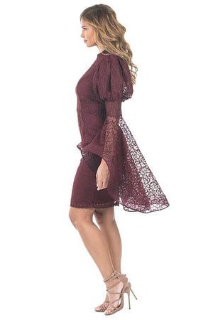 LACE KEYHOLE DRESS WITH SWING SLEEVES